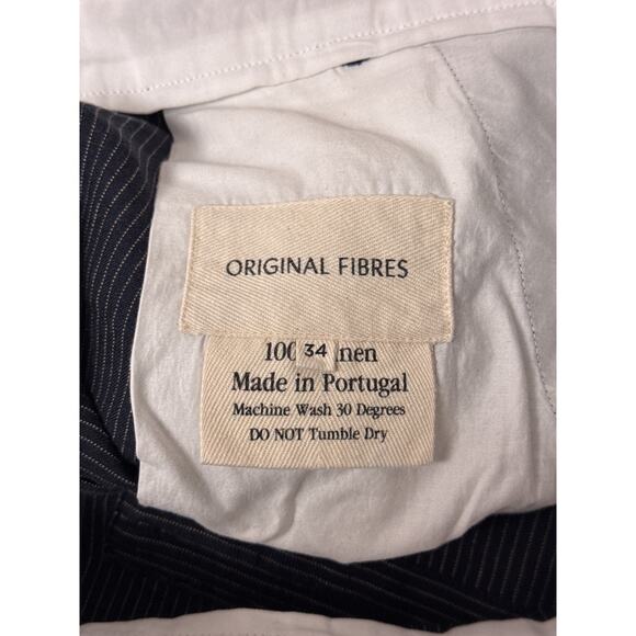 Original Fibres Pants 34 x 30 Mens Blue Pinstripe Linen Straight Leg - Picture 6 of 7
